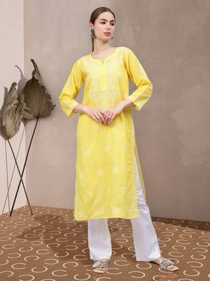 Yellow cotton lucknowi chikankari kurta 1