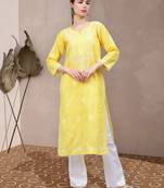Yellow cotton lucknowi chikankari kurta