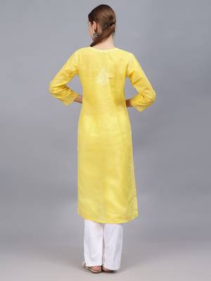 Yellow cotton lucknowi chikankari kurta 2