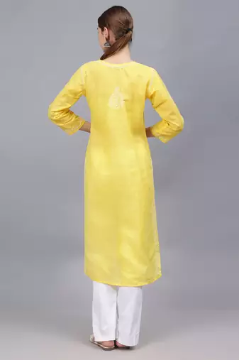 Yellow cotton lucknowi chikankari kurta