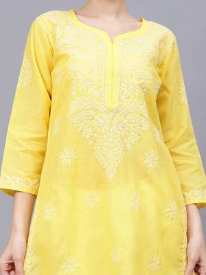 Yellow cotton lucknowi chikankari kurta 3