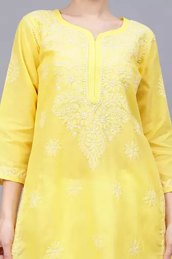 Yellow cotton lucknowi chikankari kurta