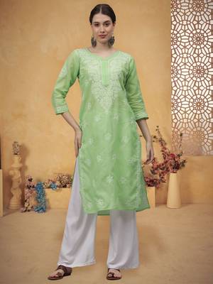 Green cotton lucknowi chikankari kurta 1