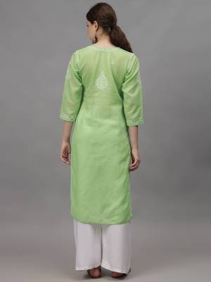 Green cotton lucknowi chikankari kurta 2