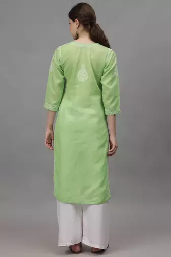 Green cotton lucknowi chikankari kurta