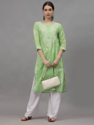 Green cotton lucknowi chikankari kurta 4