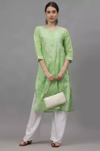 Green cotton lucknowi chikankari kurta