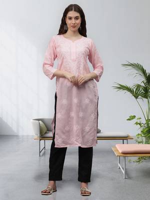 Pink cotton lucknowi chikankari kurta 1