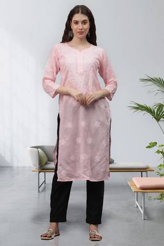 Pink cotton lucknowi chikankari kurta