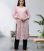 Pink cotton lucknowi chikankari kurta