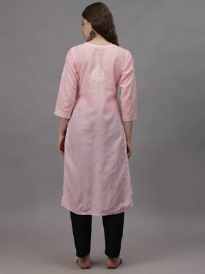 Pink cotton lucknowi chikankari kurta 2