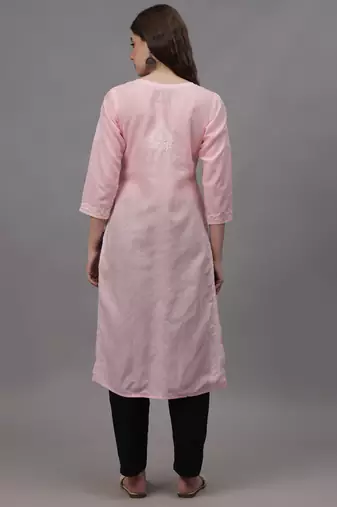 Pink cotton lucknowi chikankari kurta