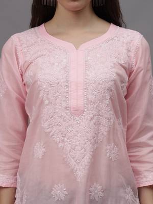 Pink cotton lucknowi chikankari kurta 3