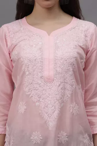 Pink cotton lucknowi chikankari kurta