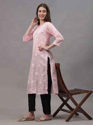 Pink cotton lucknowi chikankari kurta 4
