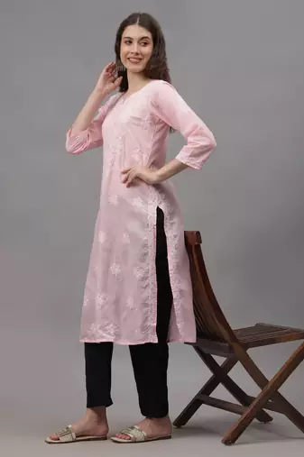 Pink cotton lucknowi chikankari kurta