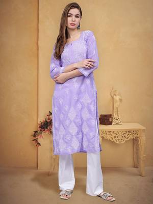 Mauve cotton lucknowi chikankari kurta 1