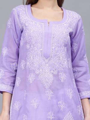 Mauve cotton lucknowi chikankari kurta 3