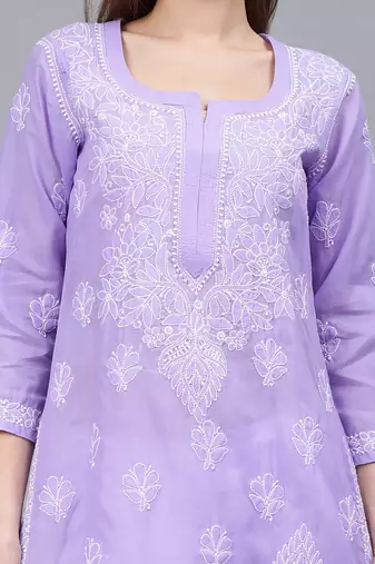 Mauve cotton lucknowi chikankari kurta