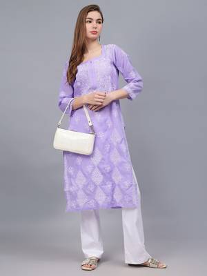 Mauve cotton lucknowi chikankari kurta 4