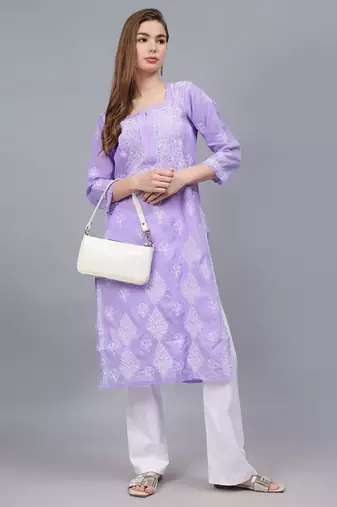 Mauve cotton lucknowi chikankari kurta