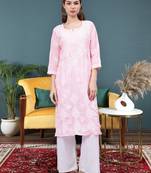 Pink cotton lucknowi chikankari kurta