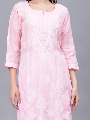 Pink cotton lucknowi chikankari kurta 3