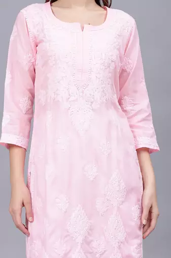 Pink cotton lucknowi chikankari kurta