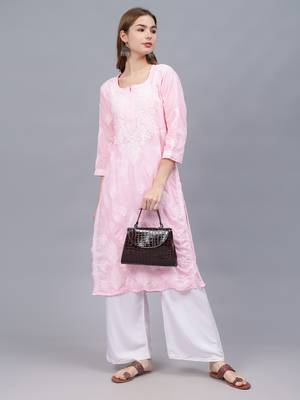 Pink cotton lucknowi chikankari kurta 4