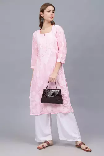 Pink cotton lucknowi chikankari kurta