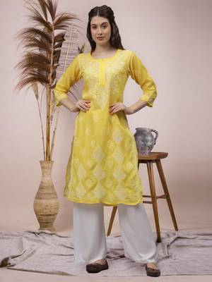 Yellow cotton lucknowi chikankari kurta 1