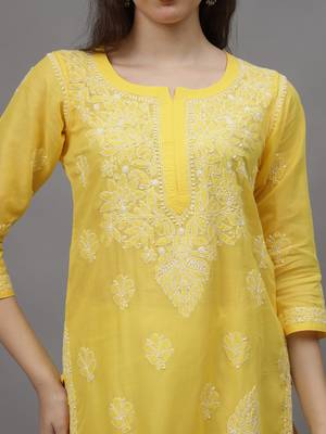 Yellow cotton lucknowi chikankari kurta 2