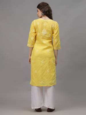 Yellow cotton lucknowi chikankari kurta 3