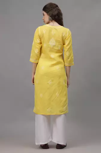 Yellow cotton lucknowi chikankari kurta