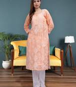 Peach cotton lucknowi chikankari kurta