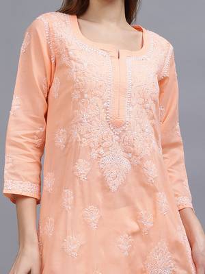 Peach cotton lucknowi chikankari kurta 2