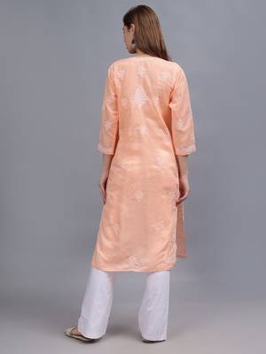 Peach cotton lucknowi chikankari kurta 3