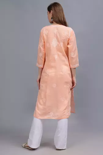 Peach cotton lucknowi chikankari kurta