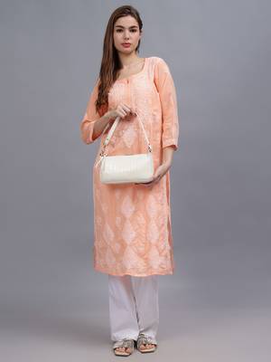 Peach cotton lucknowi chikankari kurta 4