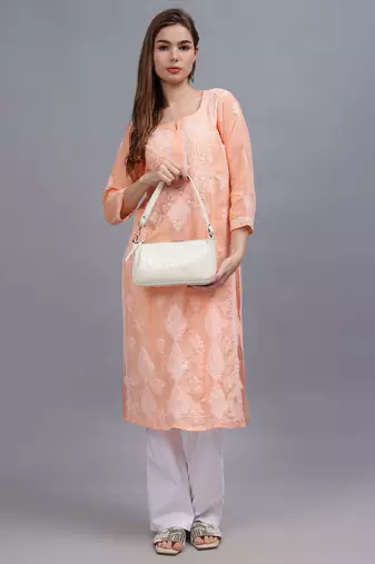 Peach cotton lucknowi chikankari kurta