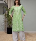 Green cotton lucknowi chikankari kurta