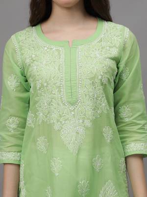 Green cotton lucknowi chikankari kurta 2
