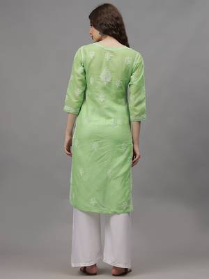 Green cotton lucknowi chikankari kurta 3