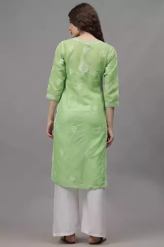 Green cotton lucknowi chikankari kurta