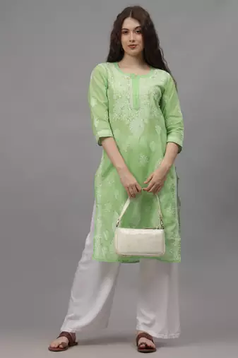 Green cotton lucknowi chikankari kurta