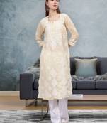 Beige cotton lucknowi chikankari kurta