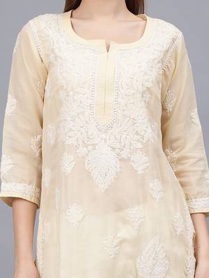 Beige cotton lucknowi chikankari kurta 2