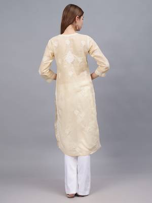 Beige cotton lucknowi chikankari kurta 3