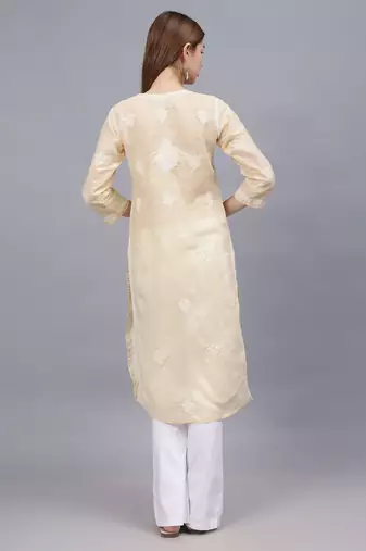 Beige cotton lucknowi chikankari kurta