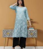 Blue cotton lucknowi chikankari kurta